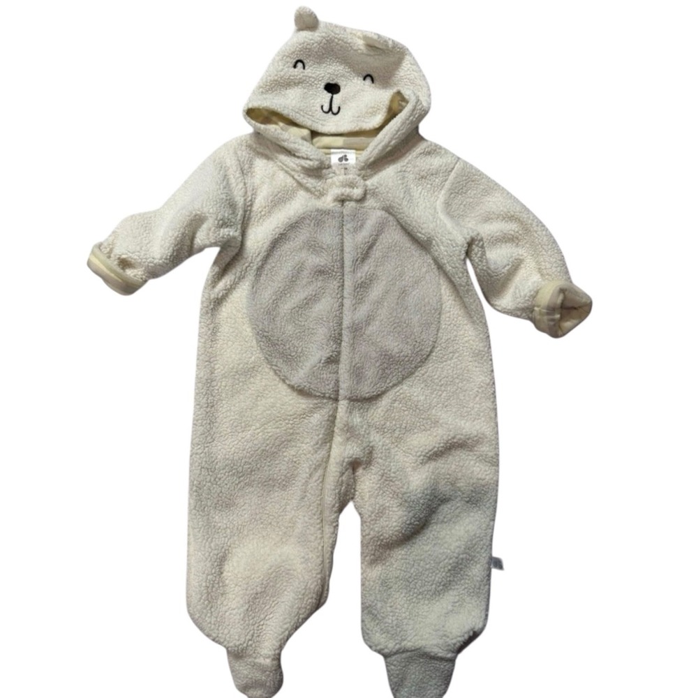 Adorable Cream Bear Hooded Bodysuit for Kids